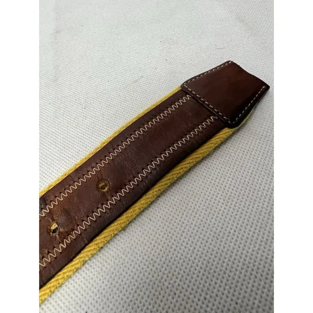Miguel Bellido Sport Belt Men's Size 38 Leather Textile Woven Yellow Brown Spain